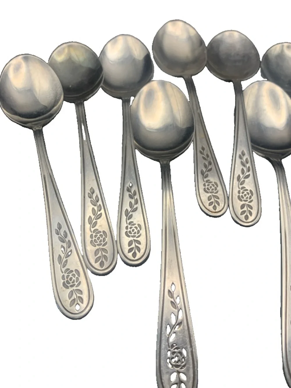 Vintage Rogers Stainless Floral Mist Etched Rose Pattern Lot of 10 Spoons